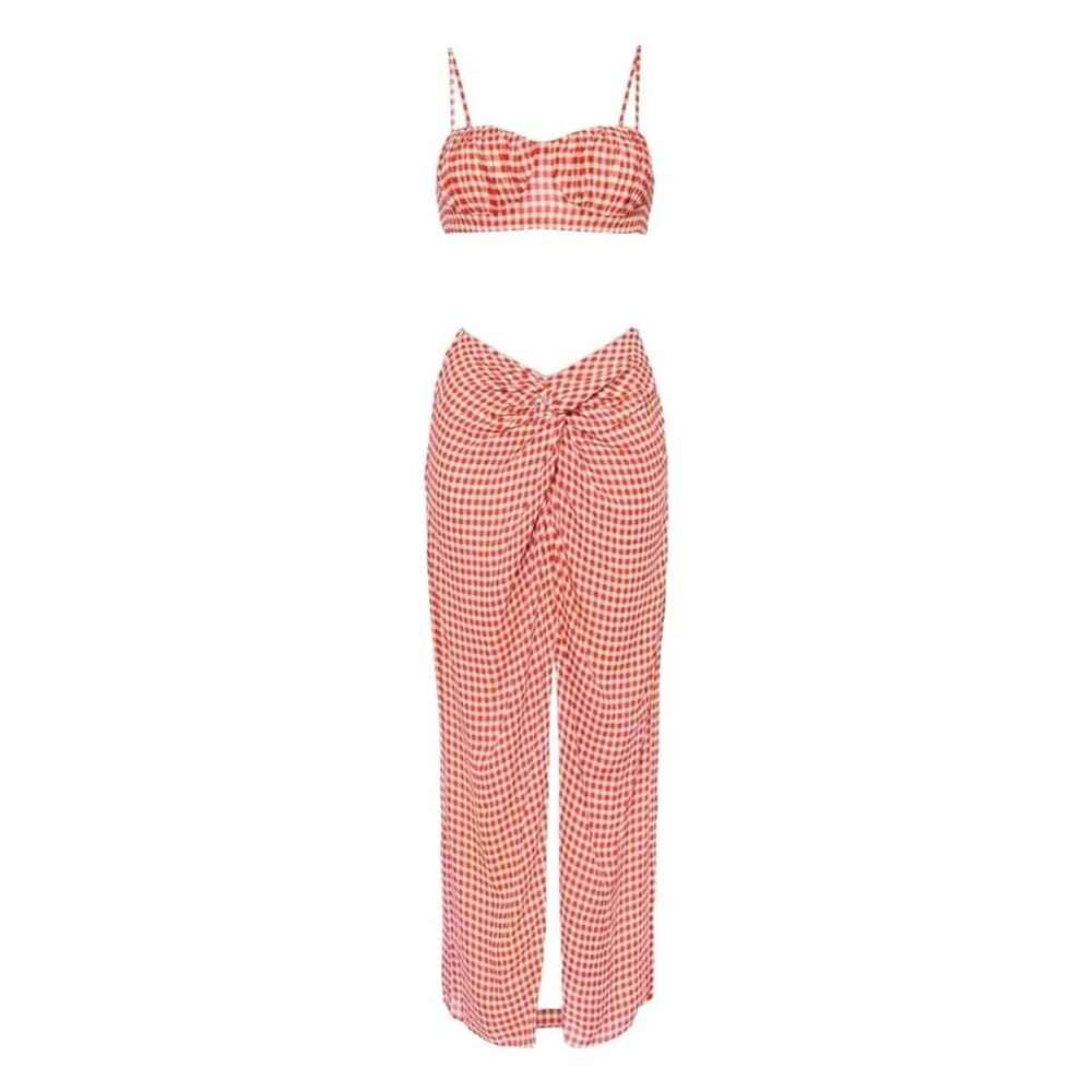 Reformation Alana Two Piece Set Tomato Check Size 0